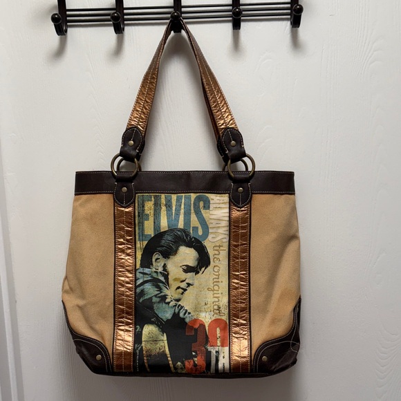 Handbags - Elvis Canvas Tote Bag - Brown and Gold